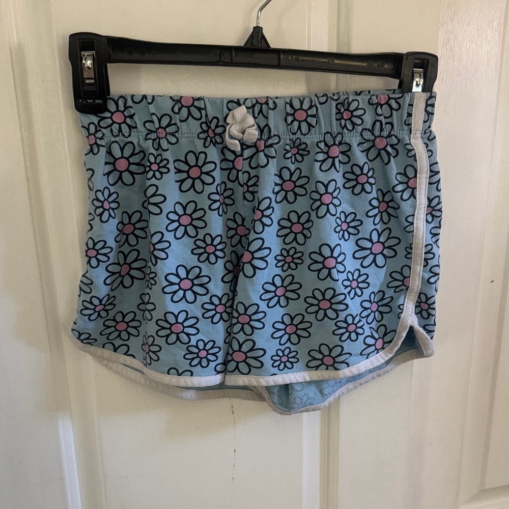 Girls Light Blue Daisy Print Elastic Waist Shorts